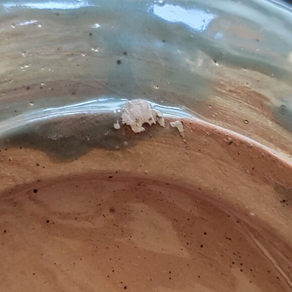 Vtg Studio Pottery Bowl Blue Brushstroke Design Double Spout and Crackle Glaze - Picture 8 of 9